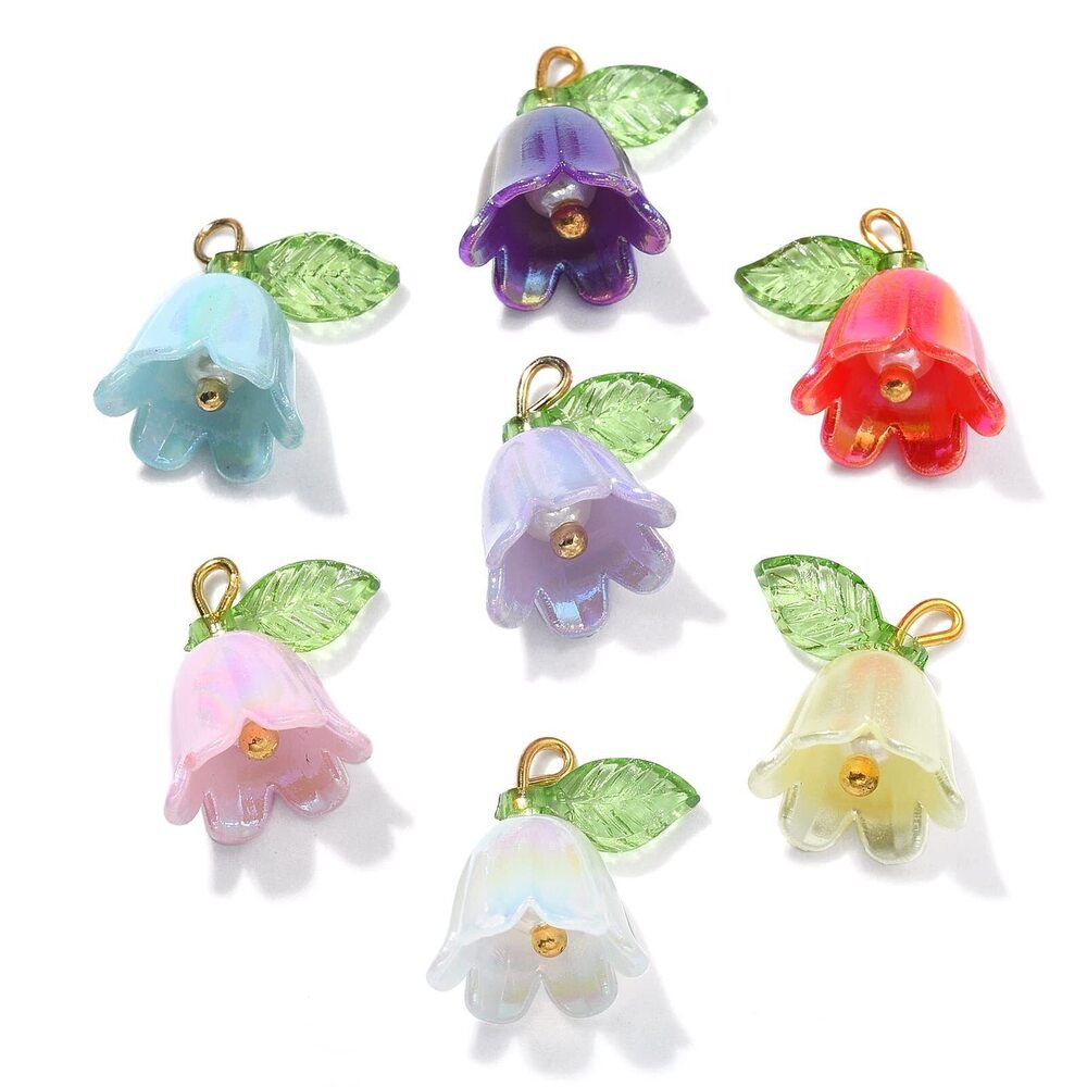 8531 30 Pcs Lily of the Valley Charms Bell Orchid Leaf Flower Charms